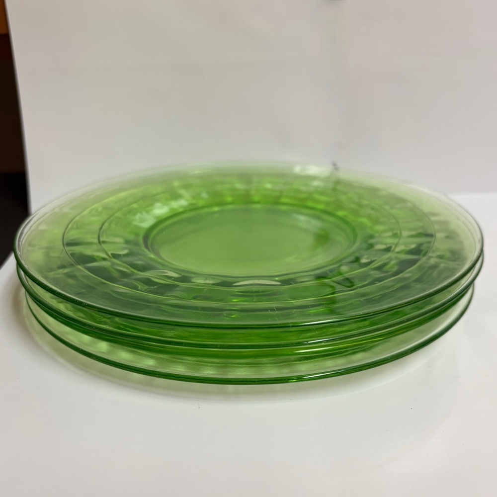 4 Green Depression Glass Plates